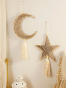 Ramadan Wooden Ornaments, Moon & Star Wall Decor with Tassel - Axyaa Eid Muslim Gift