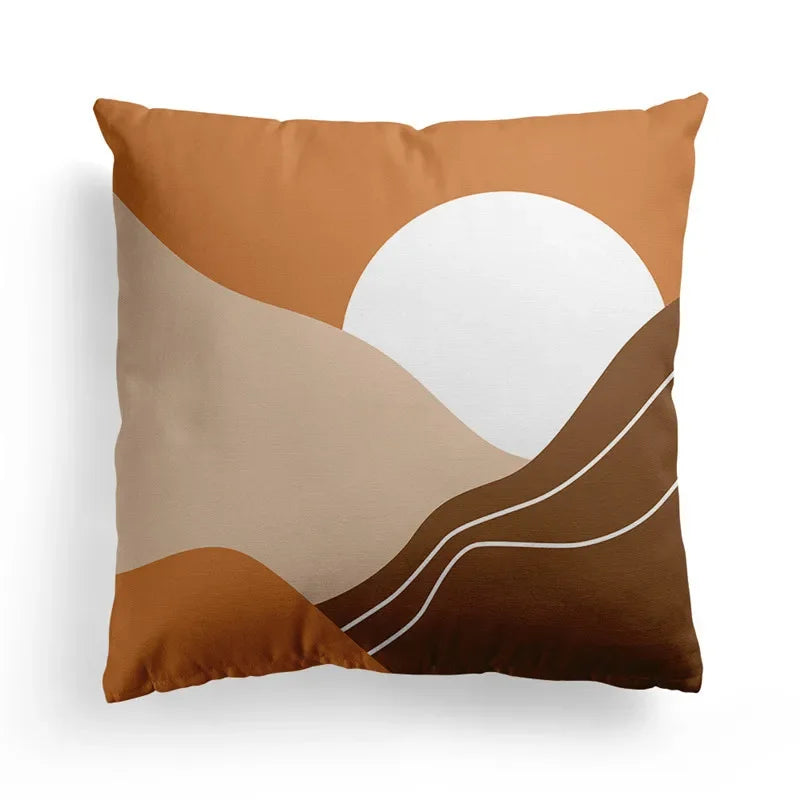 Axyaa Nordic Orange Geometric Flower Print Throw Pillow Cover for Home and Office