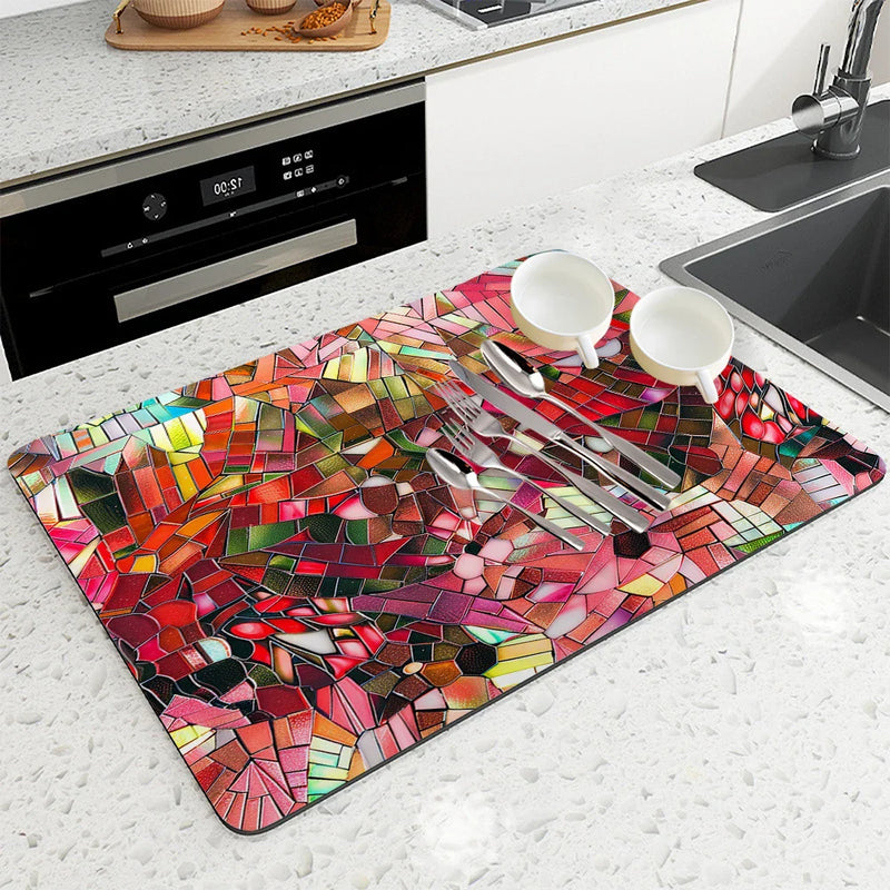 Axyaa Geometric Color Kitchen Mat: Absorbent, Antiskid, Quick Dry Tableware Pad