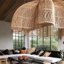 Axyaa Wicker Pendant Light: Handmade Rattan Umbrella Dining Room Fixture