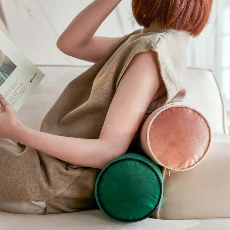 Axyaa Velvet Bolster Pillow - Corded Edge, Removable Cover - Cylindrical Neck Roll - 17.5x56cm