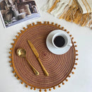 Axyaa Red Pompom Placemats - Set of 6/10, Cute Woven Table Mats for Kitchen & Dining
