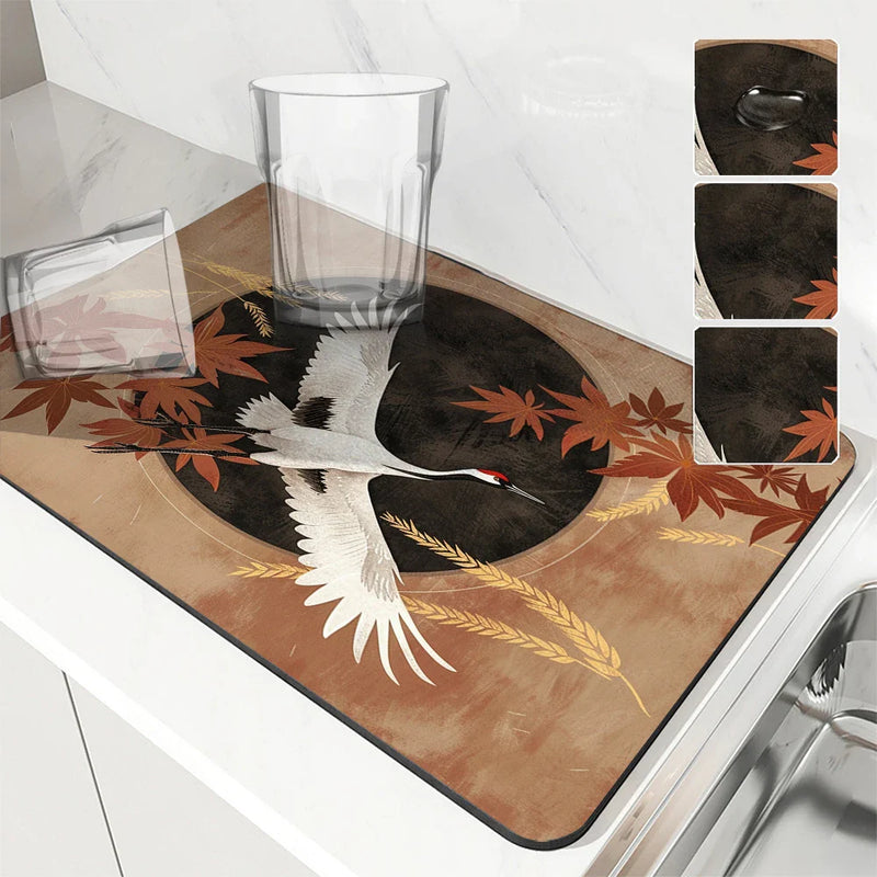Axyaa Quick Dry Maple Leaf Kitchen Mat Cozy Bathroom Drying Pad