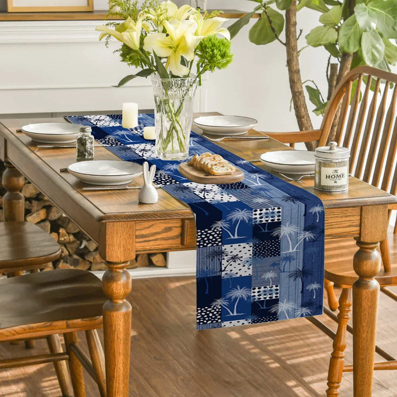Axyaa Geometric Tropical Plant Table Runner for Indoor Outdoor Dining