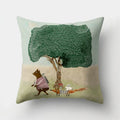 Axyaa Minimalist Spring Tree Landscape Pillow Cover - Bear Penguin Cartoon Animal Pillowcase