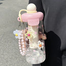 Axyaa Bow Flower Tea Glasses w/ Straw - Cold Coffee, Juice, Milk Tea Tumbler
