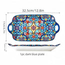 Axyaa Ceramic Fish Dish with Handle: Bohemian Style Rectangular Dining Tray, 12.8-inch