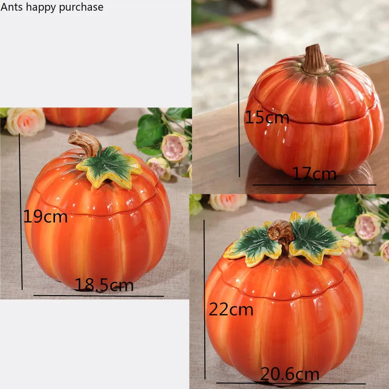 Axya Hand-Painted Pumpkin Storage Jar with Cover - Decorative Food Storage Box