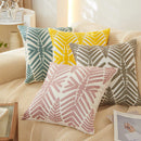 Axyaa Fern Leaves Embroidery Pillow Cover 45x45cm Blue Yellow Grey Square Decor