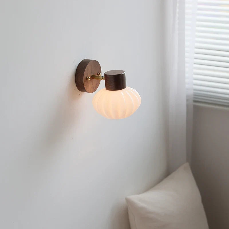Axyaa White Glass LED Wall Light Pumpkin Stairs Modern Nordic Decor Bedside Lamp