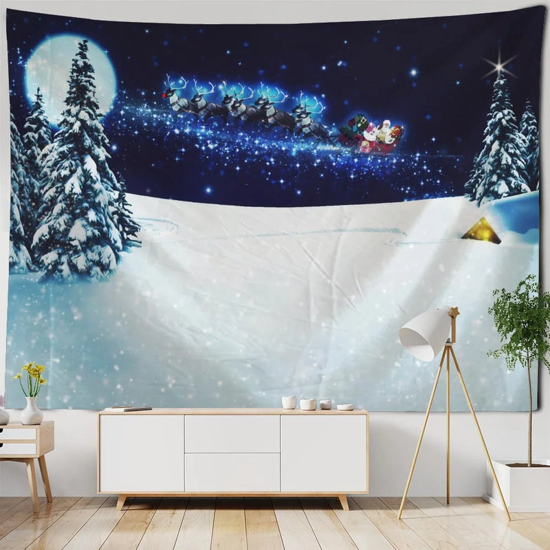 Axyaa Christmas Tapestry: Festive Holiday Scene Hanging Cloth for Home Decor