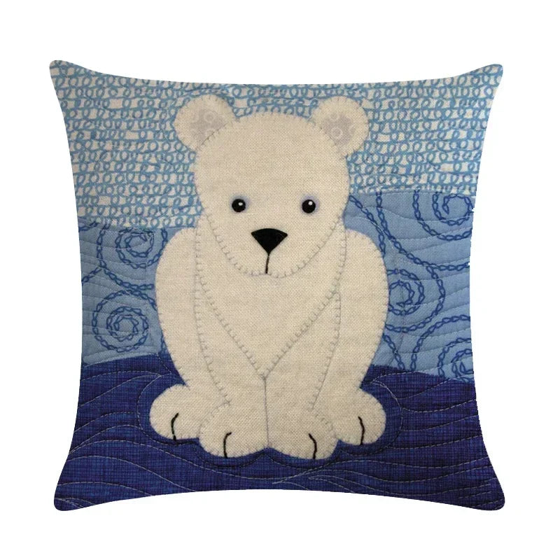 Axyaa Cartoon Animal Linen Throw Pillow Cover Home Sofa Bed Decoration 45*45cm