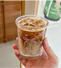 Axyaa Kawaii Bowknot Glass Tumbler Cup - Cute Korean Flower Design