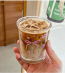Axyaa Kawaii Bowknot Glass Tumbler, Cute Flower Mug, Aesthetic Tea Cup for Girls