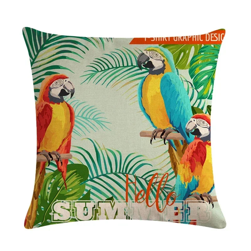 Retro Parrot Oil Painting Pillow Cover for Home Decor by Axyaa