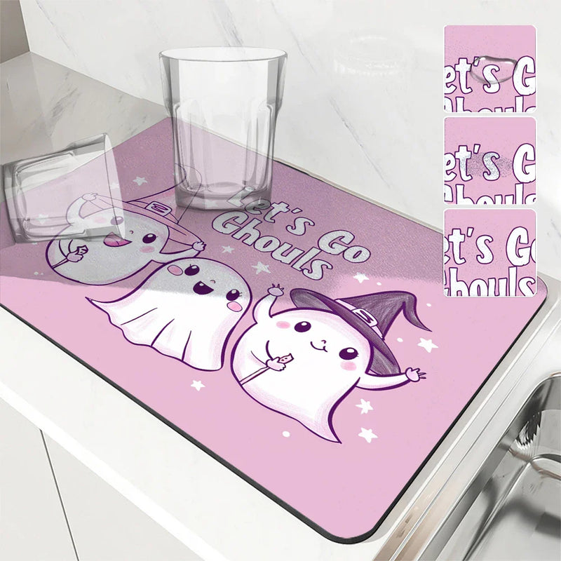 Axyaa Halloween Ghost Draining Mat - Quick Dry Kitchen & Bathroom Drain Pad