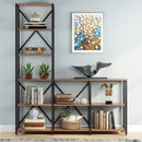 Axyaa Industrial Ladder Corner Bookcase, 6-Tier Rustic Open Shelf Storage Organizer