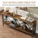Axyaa Industrial Narrow Sofa Table with Storage, 70.9-Inch Long Entry Console Table