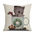 Axyaa Cute Cat Linen Pillowcase for Double Bed 45x45cm