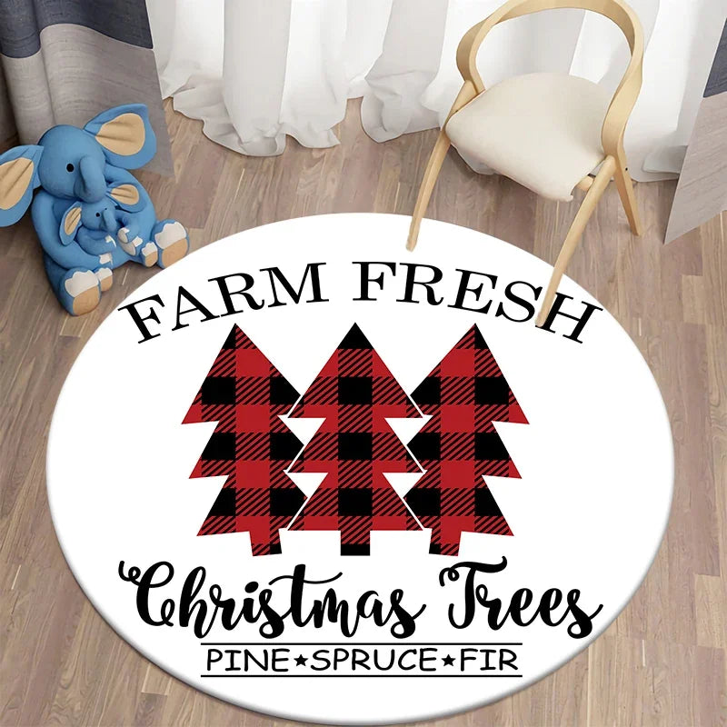 Axyaa Plaid Christmas Round Carpet - Non-Slip Home Decor Foot Mat