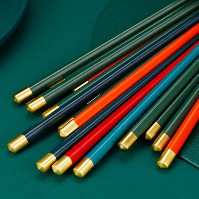 Axyaa Alloy Chinese Chopsticks Set, Colorful Non-Slip Sushi Sticks, 5 Pairs
