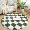 Axyaa Checkerboard Round Rug: Soft Plush Circular Carpet for Home Decor and Nursery