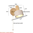 Axyaa Iron Rotate LED Wall Light Fixture Yellow Travertine Stone Natural Wood Bedside Lamp