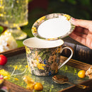 Axyaa Camellia Flower Fine Bone Coffee Cup with Lid - Colorful Floral Mug
