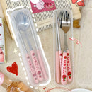 Axyaa Strawberry Korean Cutlery Set with Case, Stainless Steel, Portable Utensils