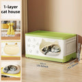 Axyaa Cat House Storage Cabinet, Foldable, 1-3 Tier - Yellow/Green