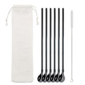 Axyaa Twisted Straw Spoon Set: 6pcs Reusable Stainless Steel Straws, Gold Tea Scoop, Black Dinnerware