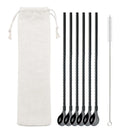 Axyaa Twisted Straw Spoon Set: 6pcs Reusable Stainless Steel Straws, Gold Tea Scoop, Black Dinnerware