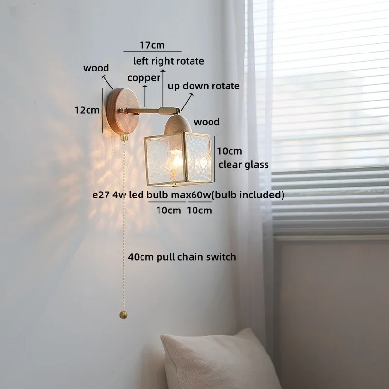 Axyaa Clear Glass LED Wall Light with Pull Wire Switch
