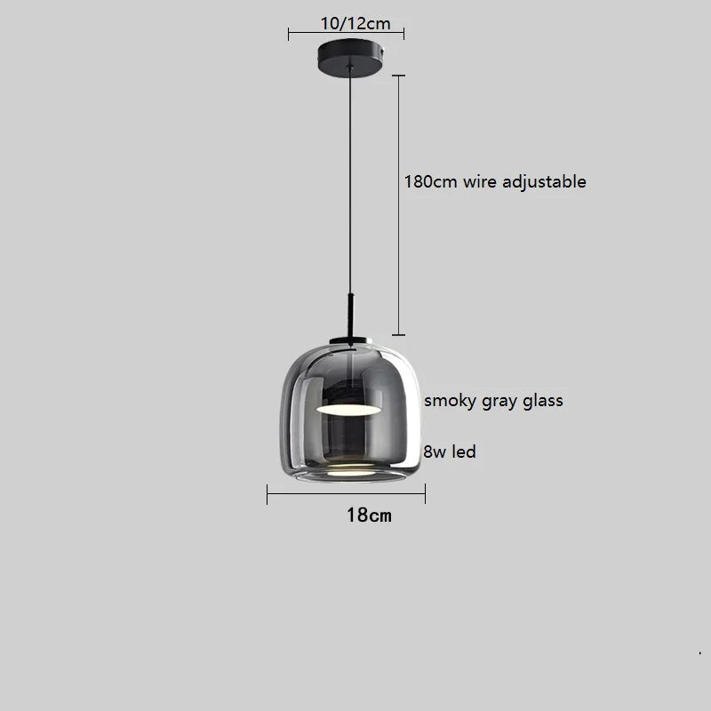 Axyaa Nordic LED Pendant Lights 8W Smoky Glass Hanglamp