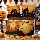 Axyaa Halloween Pattern Cushion Cover for Sofa, Bedroom, Car - Spooky Houses, Bats, Full Moon