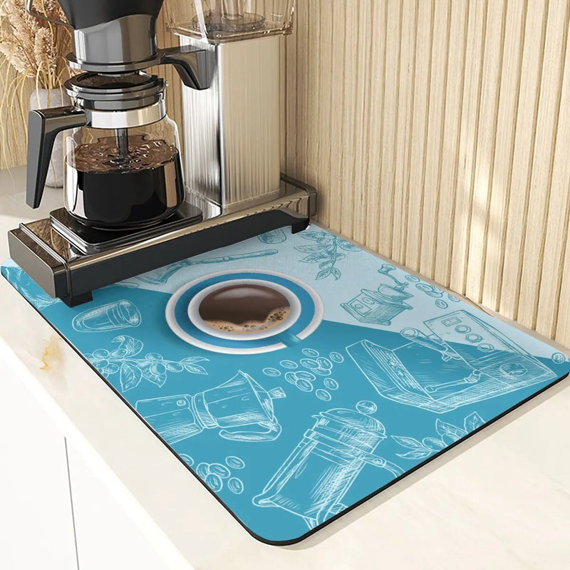 Axyaa Coffee Pattern Placemats Set for Table Cups Coaster Drainer Diatomaceous Earth Mat