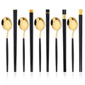 Axyaa Black Gold Stainless Steel Chopsticks Spoon Set