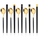 Axyaa Black Gold Stainless Steel Chopsticks Spoon Set