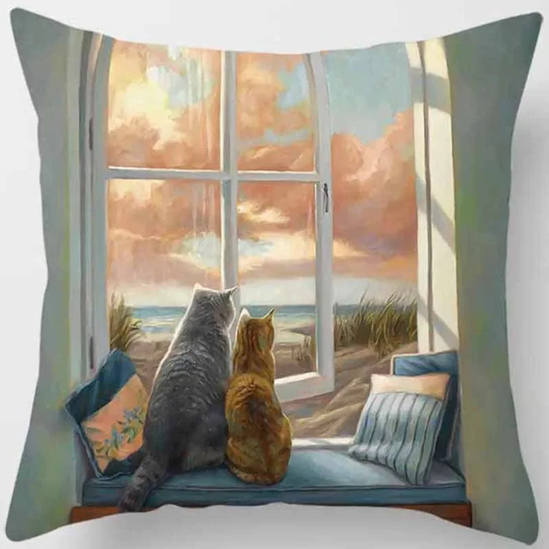Cute Cat Print Pillowcase for Home Decor - Axyaa Brand