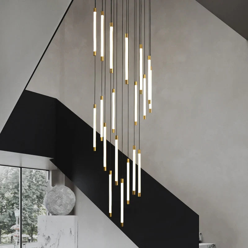 Axyaa LED Copper Staircase Chandelier for Duplex Villa Hotel Lobby Indoor Lighting