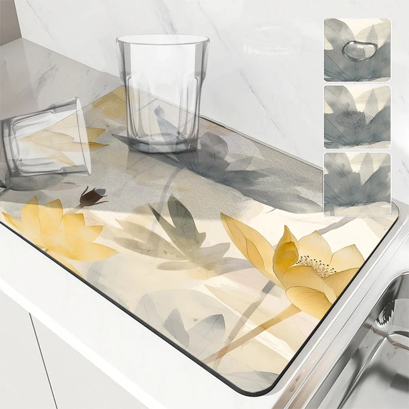 Watercolor Flower Drying Mat for Kitchen and Bathroom by Axyaa