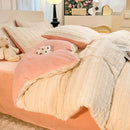 Luxury Axyaa Rabbit Fur Velvet Bedding Set, AB Side Duvet Cover, Flanne Plush Bed Sheet