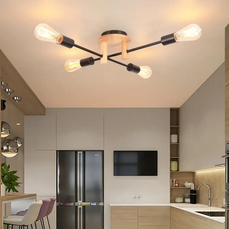 Axyaa Retro Industrial Ceiling Chandelier Wood LED Light Fixture Living Room