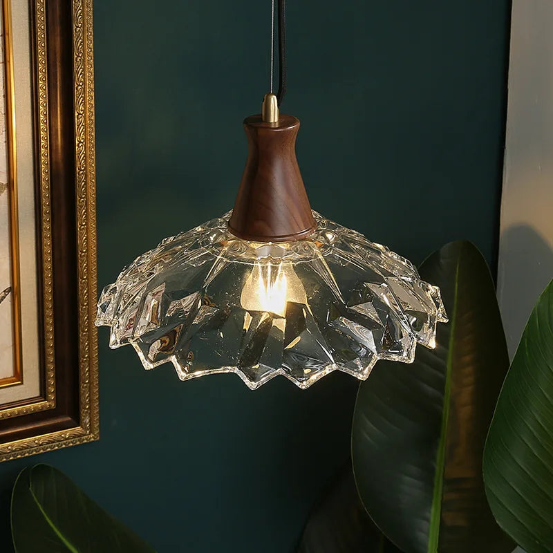Axyaa Modern LED Pendant Lights Glass Wood Suspension Luminaire