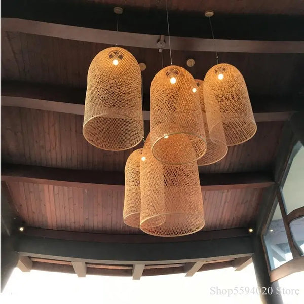 Axyaa Vintage Bamboo Art Pendant Lights - Wood Chinese Suspension Fixtures