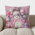 Axyaa Pink Snowman Flowers Throw Pillow Cover