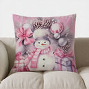 Axyaa Pink Snowman Flowers Throw Pillow Cover