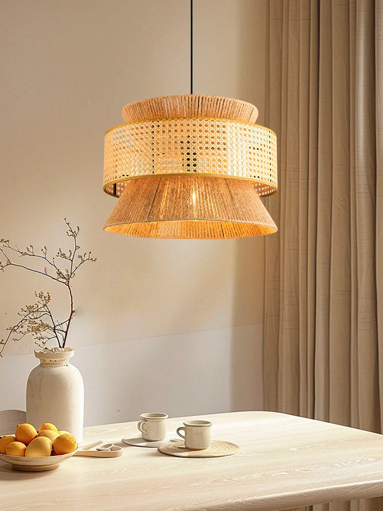 Axyaa Nordic Retro Rattan Ceiling Chandelier for Dining Room Decor