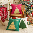 Axyaa Christmas Tree Velvet Embroidered Pillowcase in Red and Green