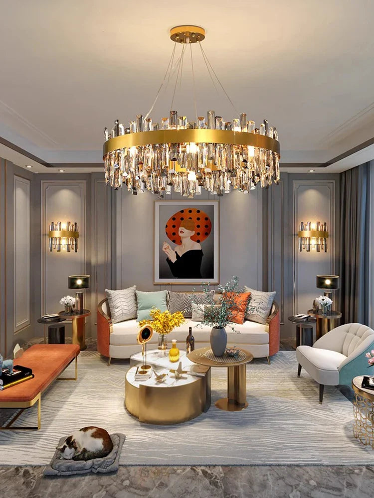 Axyaa Luxury Crystal LED Pendant Chandelier for Living Room Decor